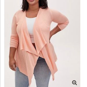 PEACH MIXED STITCH DRAPE FRONT CARDIGAN
